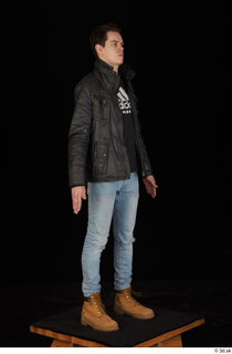  Jamie black leather jacket blue jeans brown workers dressed standing t shirt whole body 0008.jpg